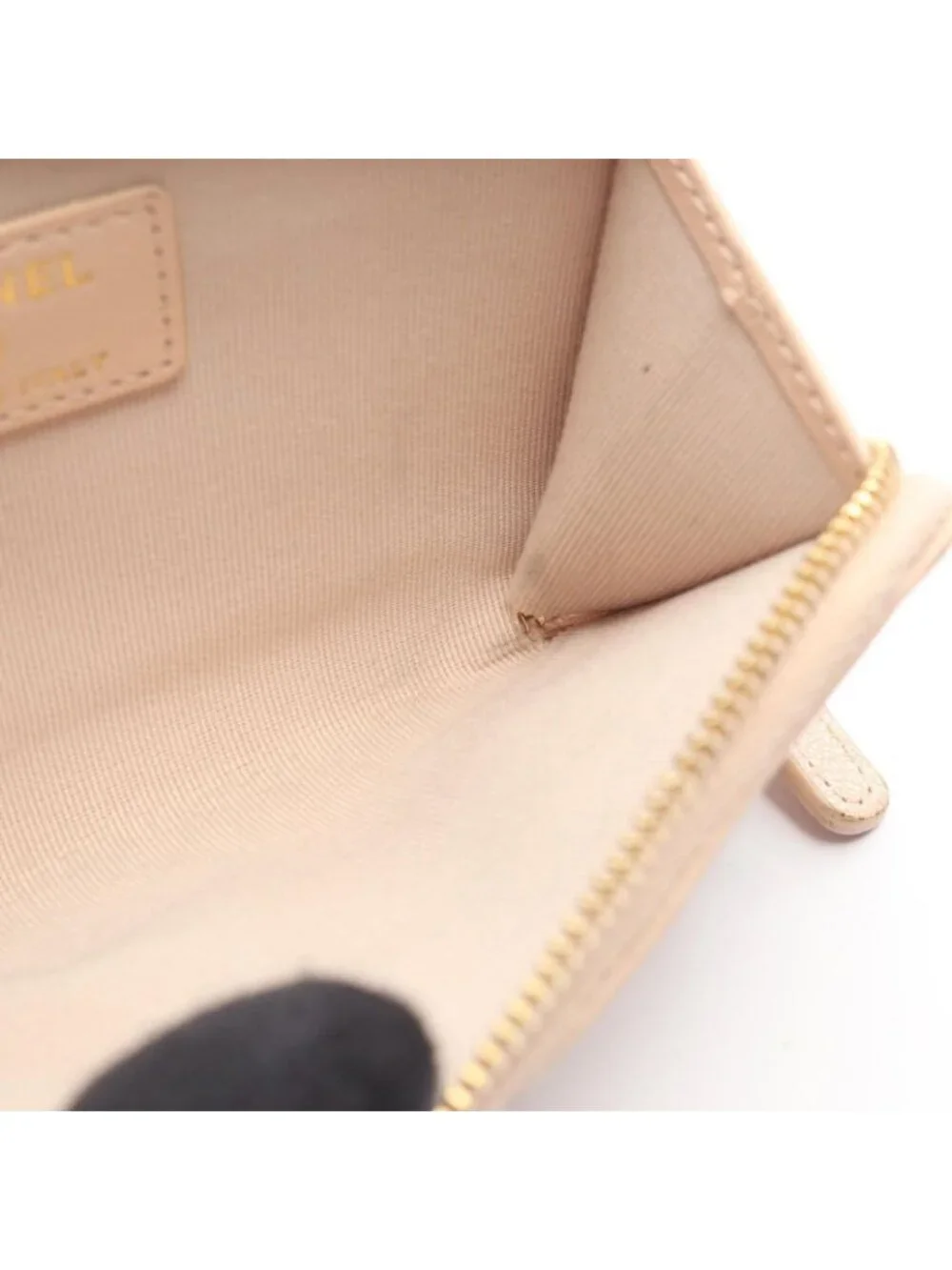 Chanel Coin Purse CC Logo Zip Card Case Pink Beige Leather Quilted Fragment